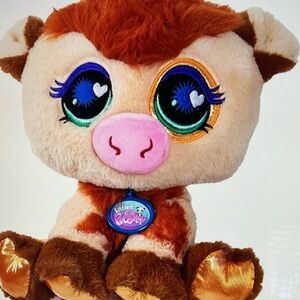 Littlest Pet Shop 10” Plush Cow with Big Sparkly Blue-Green Eyes - Pink Nose